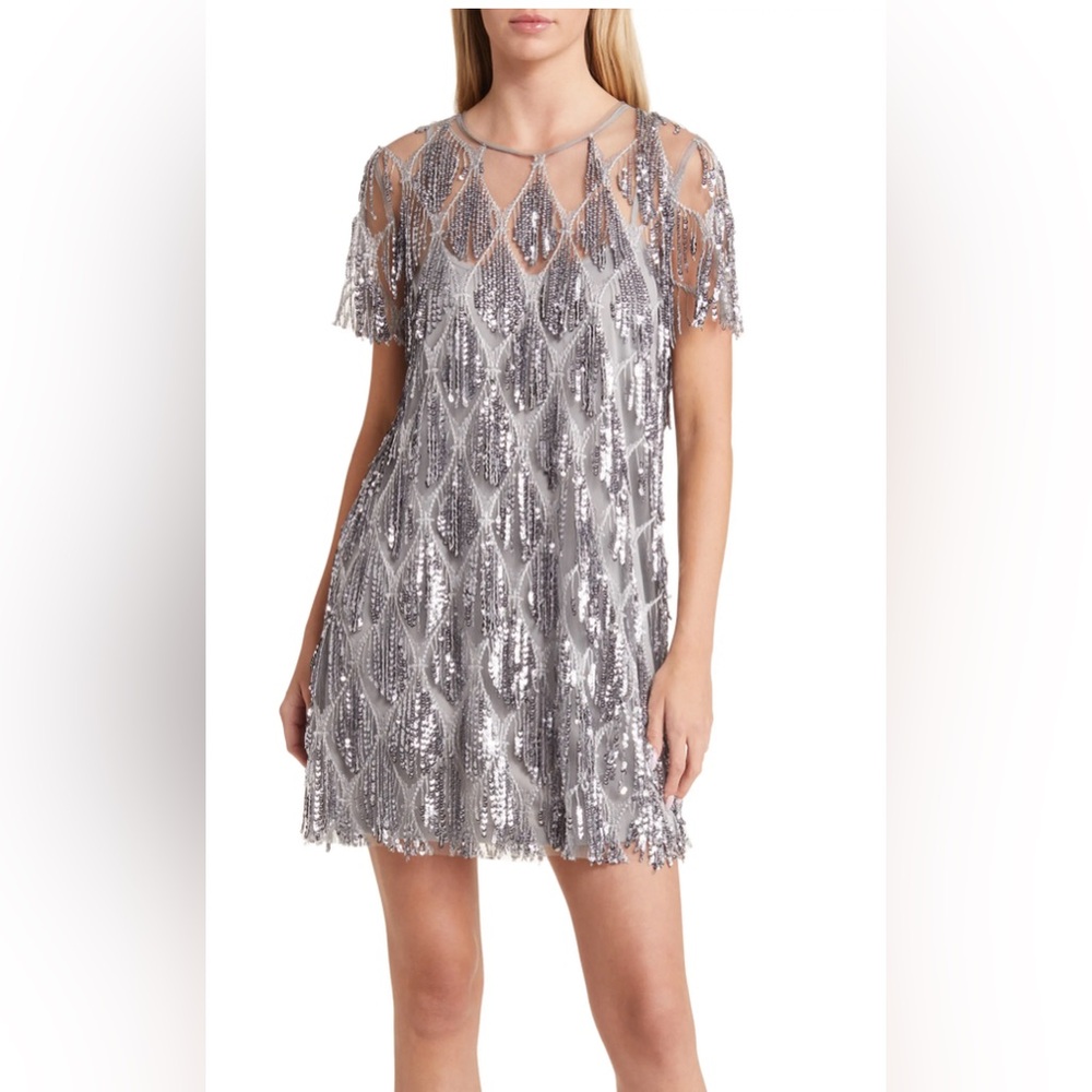 Lulus Silver On the Dance Floor Sequin Fringe Cocktail Minidress XL